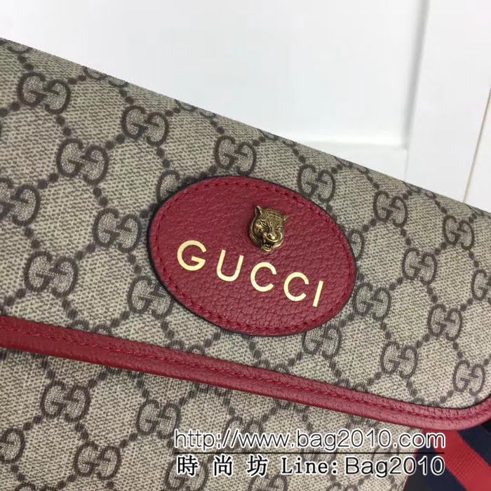 GUCCI古馳原單 新款專櫃品質原單貨實物實拍489617 啡Pvc紅皮腰包 HY1091